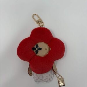 Red Floral Keychain with Gold Accents